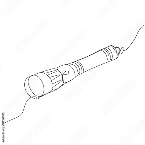 Fototapeta Naklejka Na Ścianę i Meble -  Continuous one line drawing of a flashlight. Simple vector illustration