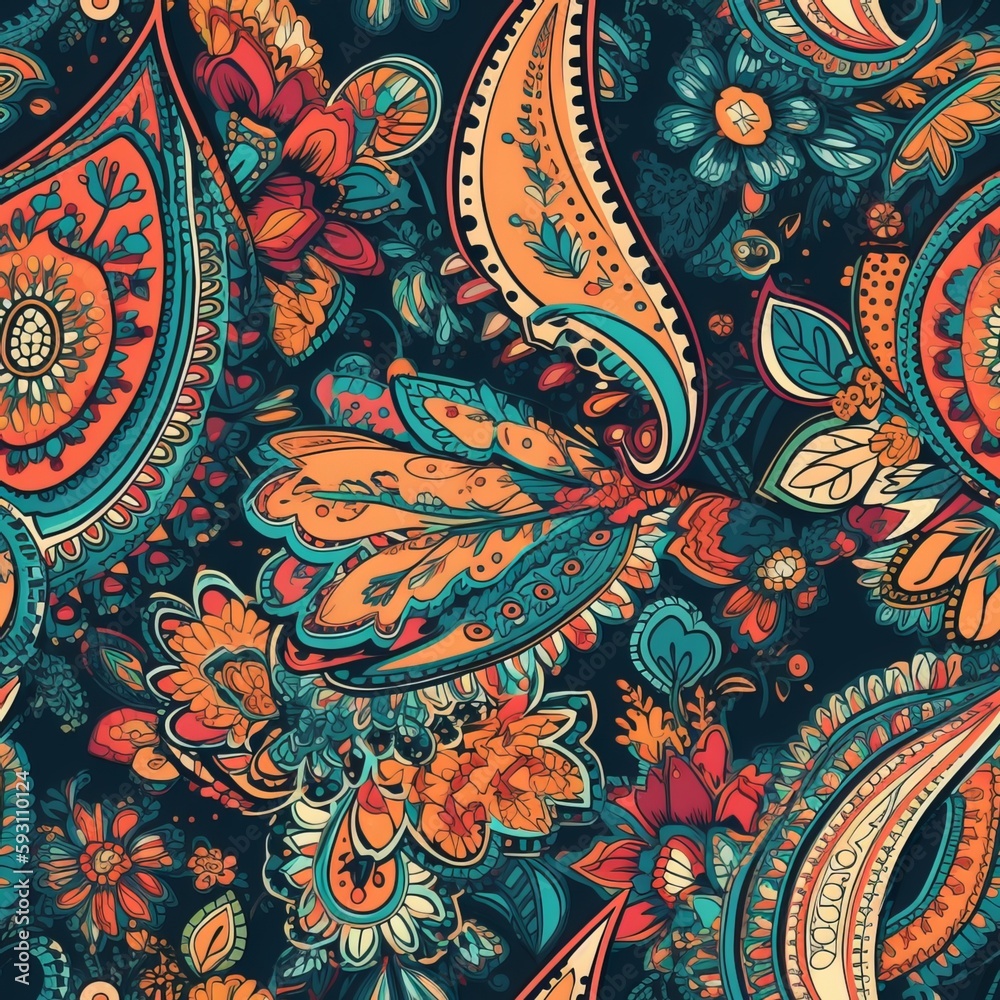 Seamless Paisley Pattern with Bold Colors