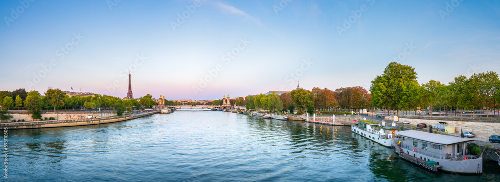 Pont Alexandre III bridge on seine river with Eiffel Tower in Paris. France - obrazy, fototapety, plakaty 