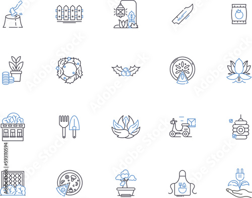 Agriculture outline icons collection. Farming, Cropping, Horticulture, Livestock, Produce, Tillage, Irrigation vector and illustration concept set. Plantation, Harvesting, Pests linear signs