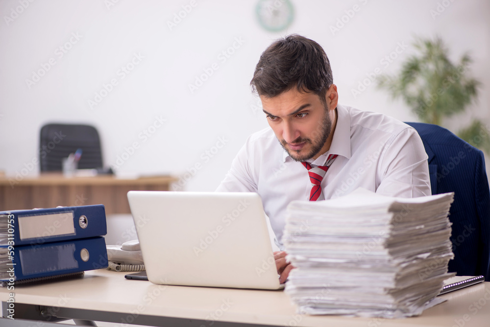 Young male employee working in the office Young male employee working in the office