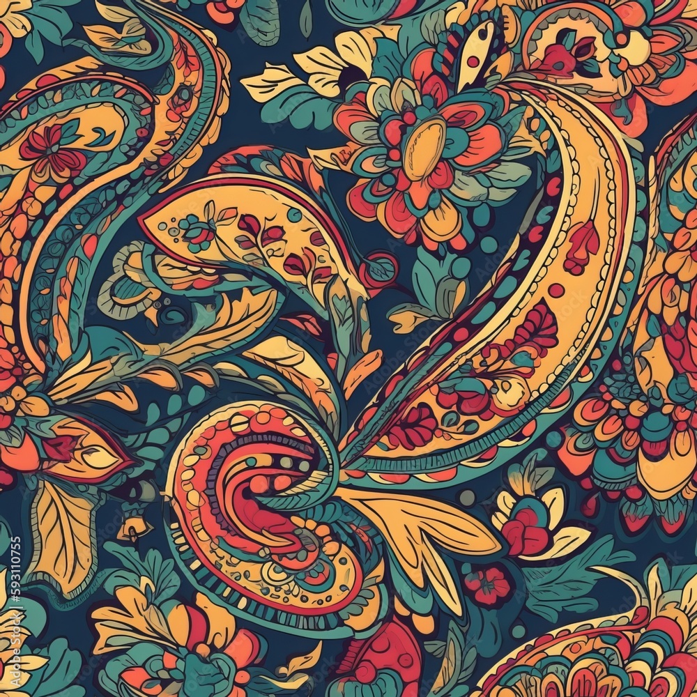 Seamless Paisley Pattern with Bold Colors
