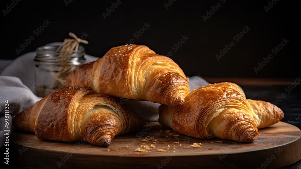 Indulge in Luxurious Fresh Baked Croissant- Perfect Breakfast Snack for Any Morning. Generative AI