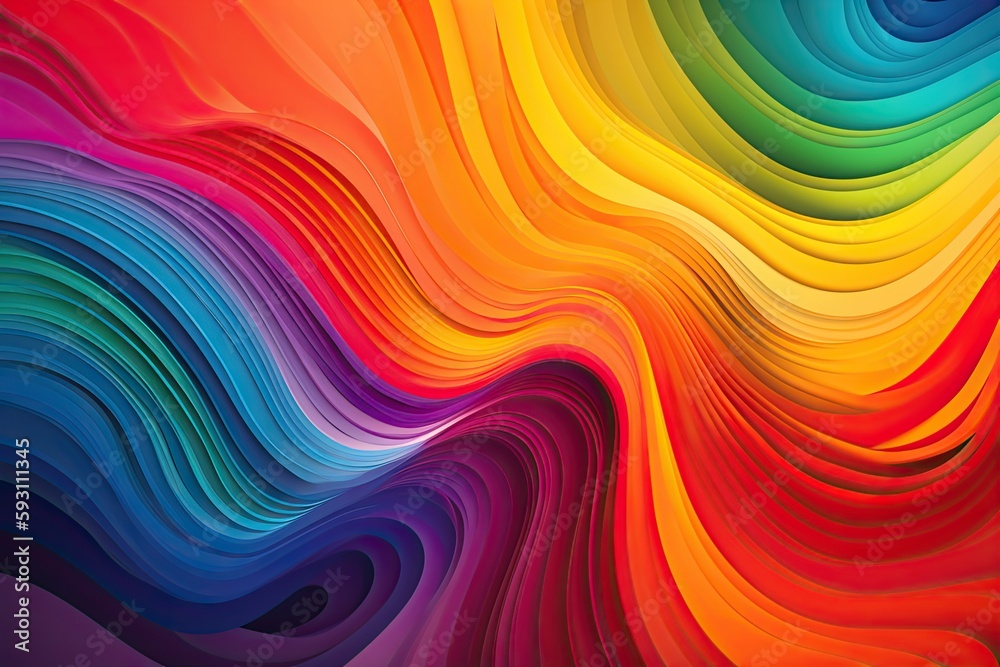 Rainbow-Coloured Illumination: Bright Wave Pattern Design Background: Generative AI