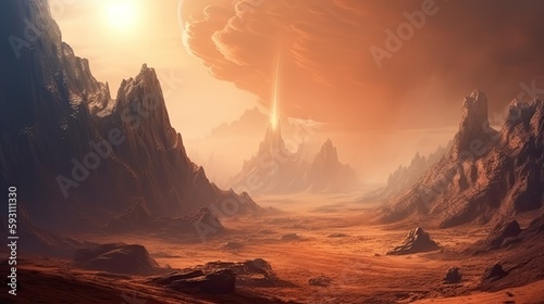 Epic Imaginary Adventure: A Panoramic View of a Mars Landscape and Its Sci-Fi Climate: Generative AI