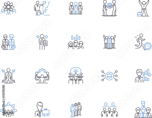 Office people outline icons collection. Office, People, Workers, Staff, Employees, Executives, Professionals vector and illustration concept set. Managers, Colleagues, Supervisors linear signs