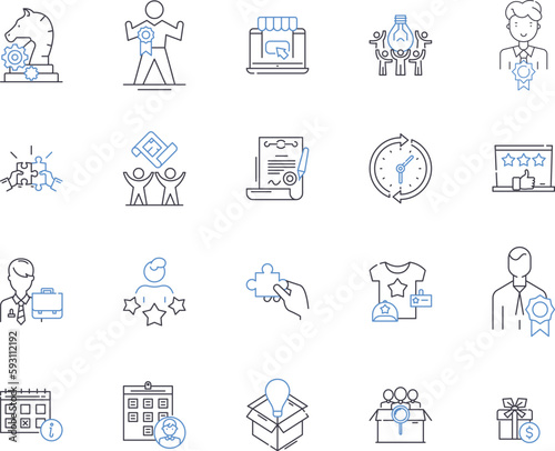 Marketing and concept outline icons collection. marketing, concept, strategy, planning, segmentation, targeting, positioning vector and illustration concept set. differentiation, value, proposition