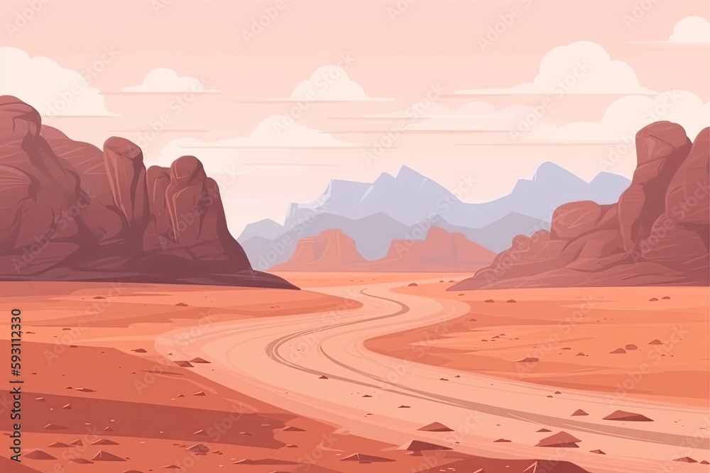 Naklejka premium desert landscape with a winding road and rocky formations. Generative AI