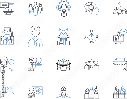 Time management outline icons collection. Planning, Discipline, Prioritization, Efficiency, Tracking, Scheduling, Focus vector and illustration concept set. Multitasking, Goal, Deadline linear signs