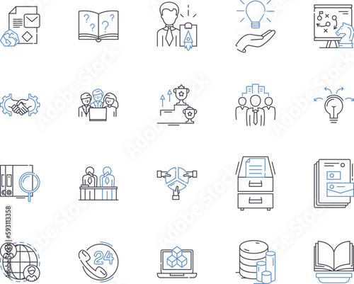 Marketing management outline icons collection. Marketing, Management, Strategy, Planning, Creative, Promotion, Lead-Generation vector and illustration concept set. Research, Analysis, Audience linear