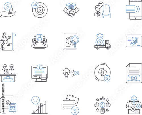 Risk management outline icons collection. Management, Risk, Strategy, Compliance, Analysis, Mitigation, Security vector and illustration concept set. Planning, Reduce, Controls linear signs