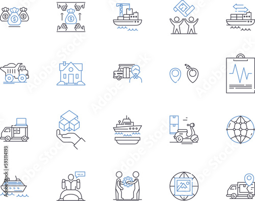 Fulfillment and Distribution outline icons collection. fulfillment, distribution, warehouse, inventory, logistics, supply chain, shipping vector and illustration concept set. receiving, order