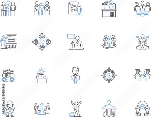 Administration outline icons collection. Management, Leadership, Oversight, Governance, Operation, Supervision, Direction vector and illustration concept set. Coordination, Executing, Controlling