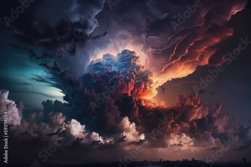 Beautiful storm sky with clouds, apocalypse like. Generative AI