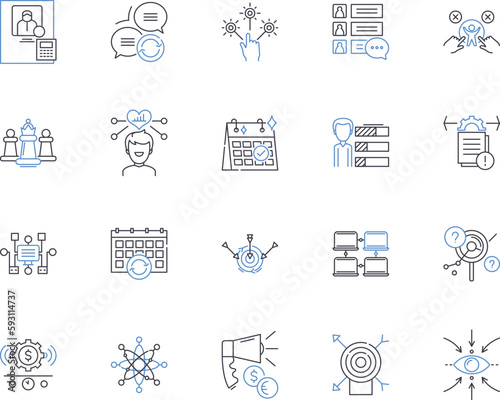 Partner relations outline icons collection. Partners, Relations, Collaboration, Bonding, Networking, Connections, Association vector and illustration concept set. Alliances, Affinity, Interaction