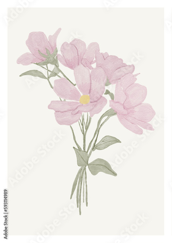 Fototapeta Naklejka Na Ścianę i Meble -  Digital illustration of pink flowers. Digital art for cards, designs, printables