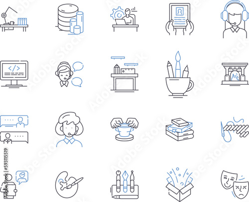 Freelance enterpreneur outline icons collection. Freelancer, Entrepreneur, Self-Employed, Independent, Contractor, Consultant, Freelance vector and illustration concept set. Remote, Freelancing