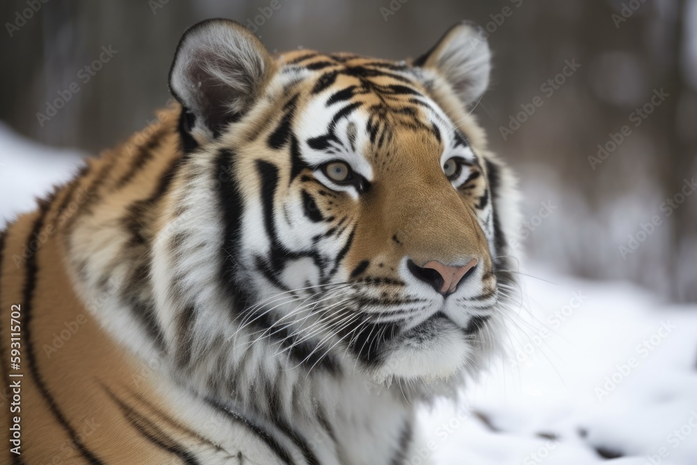 Fototapeta premium A close-up of a Siberian tiger (Panthera tigris altaica). Generative AI