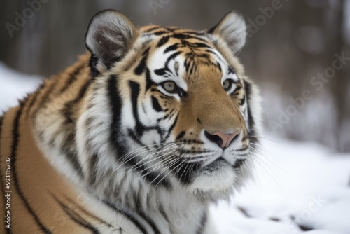 A close-up of a Siberian tiger (Panthera tigris altaica). Generative AI
