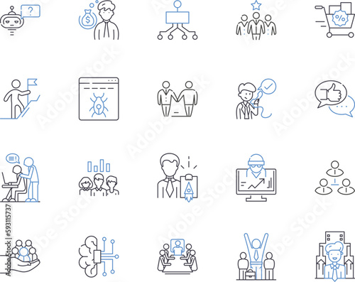 Career management outline icons collection. Career, Management, Planning, Goals, Opportunities, Growth, Advancement vector and illustration concept set. Education, Networking, Skills linear signs