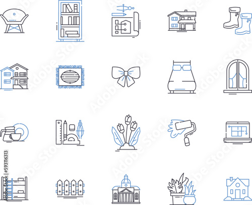 Apartments and accomodation outline icons collection. Accommodation, Apartments, Rentals, Bedsitters, Leases, Suites, Flats vector and illustration concept set. Lodgings, Habitations, Pads linear