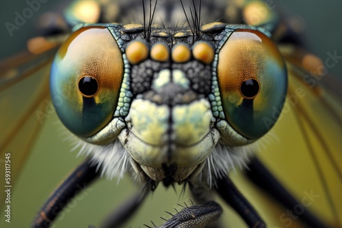 close up of a dragon fly's face. Generative AI