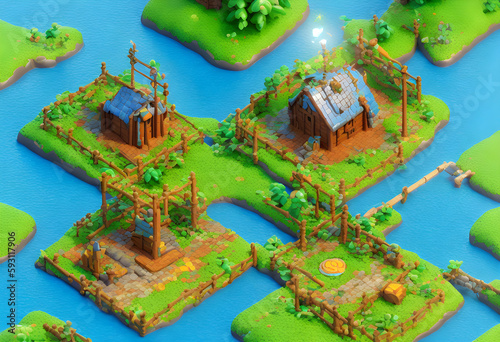 Wonderful Dream Lands Environment. Cute Graphics. Isometric Persperctive. Content for RPG and Indie Games- (AI) photo