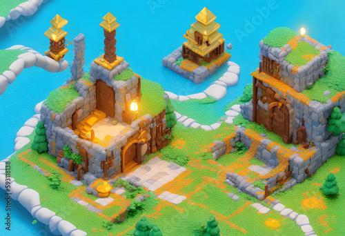 Wonderful Dream Lands Environment. Cute Graphics. Isometric Persperctive. Content for RPG and Indie Games- (AI) photo