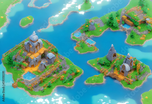 Wonderful Dream Lands Environment. Cute Graphics. Isometric Persperctive. Content for RPG and Indie Games- (AI) photo