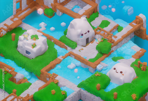 Wonderful Dream Lands Environment. Cute Graphics. Isometric Persperctive. Content for RPG and Indie Games- (AI) photo