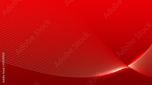 Abstract concept lines wave dynamic particle pattern on red background.
