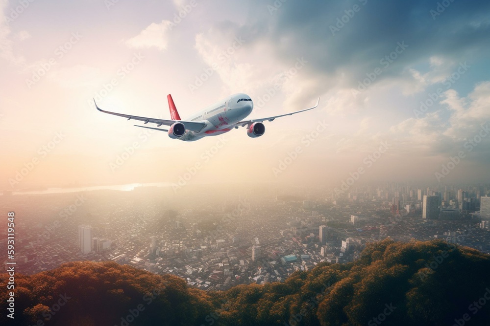 Fototapeta premium 風船が飛ぶ空の背景イラスト素材. Generative AI