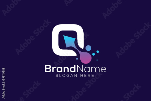 Modern blue letter Q arrow technology logo design vector template