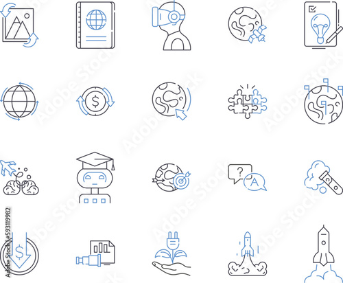 Innovation business outline icons collection. Entrepreneurship, Disruptive, Optimization, Development, Collaboration, Technology, Transformation vector and illustration concept set. Strategy, Future