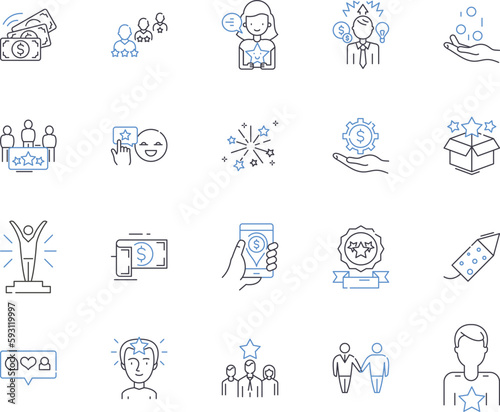 Cash flow management outline icons collection. Cash, Flow, Management, Budgeting, Tracking, Planning, Monitoring vector and illustration concept set. Analysis, Forecasting, Optimizing linear signs