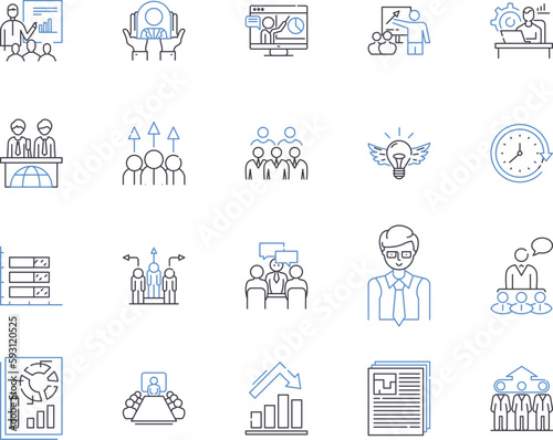 Department coworking outline icons collection. Deputy, Cowork, Counterpart, Collaborative, Groupwork, Division, Employees vector and illustration concept set. Collective, Shared, Section linear signs