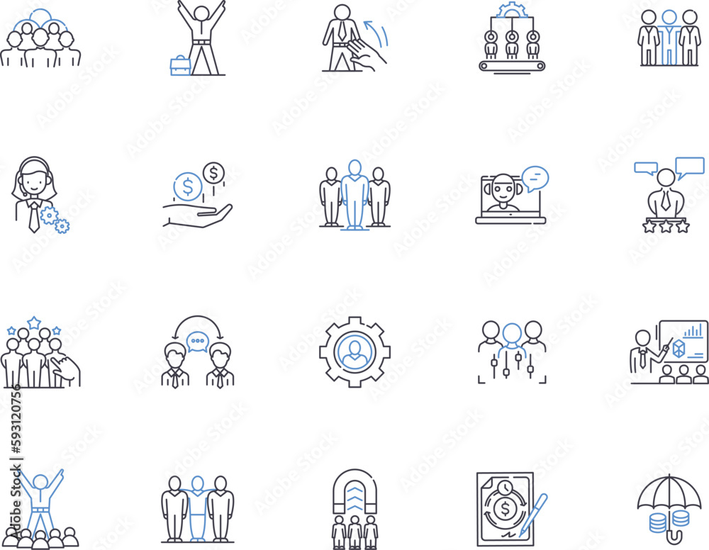 Coaching and mentorship outline icons collection. Mentoring, Coaching, Guidance, Support, Development, Training, Advising vector and illustration concept set. Counseling, Direction, Facilitation