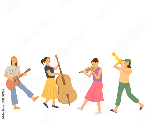 女性バンド　楽器を演奏する女性たち

