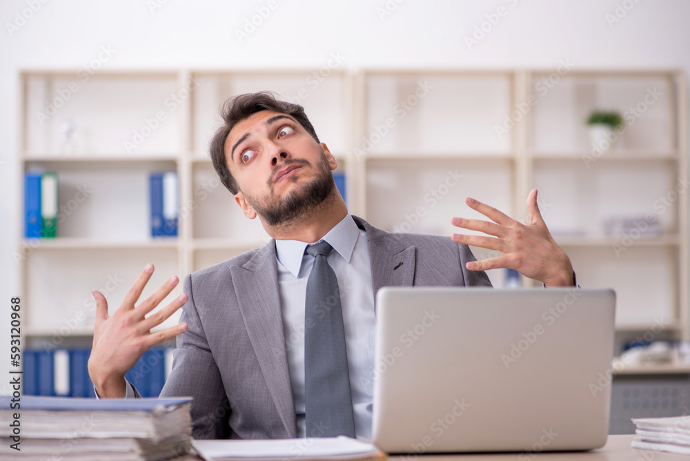 Young male employee working in the office Young male employee working in the office