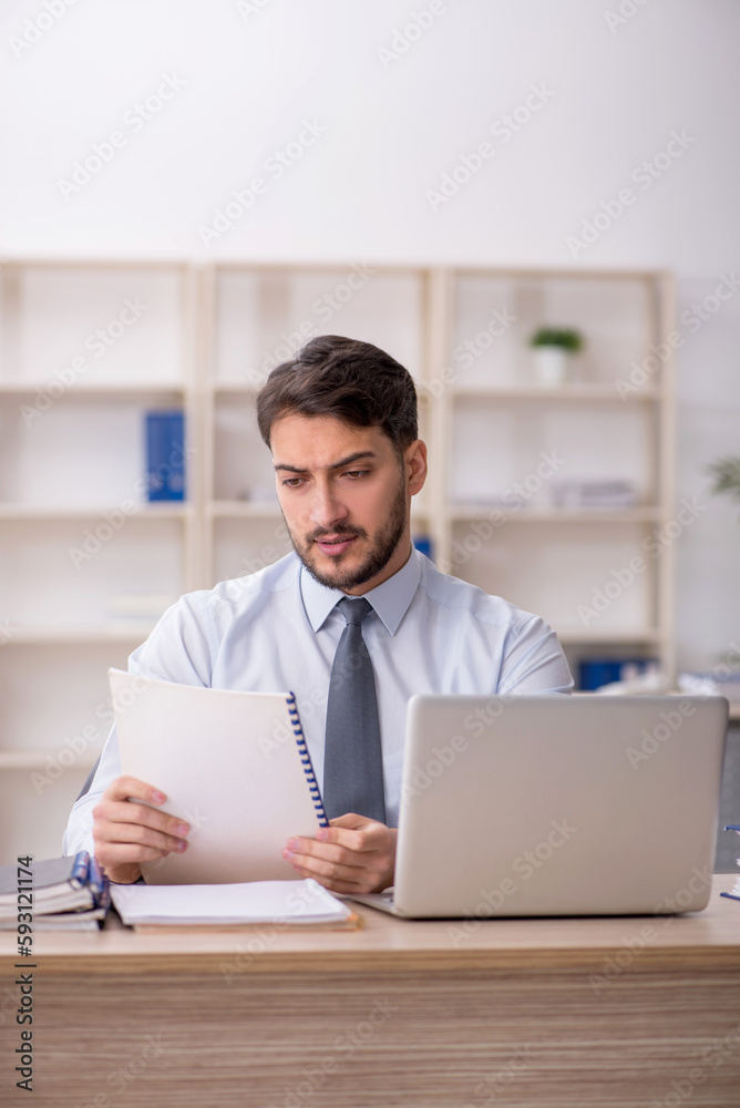 Young male employee working in the office Young male employee working in the office
