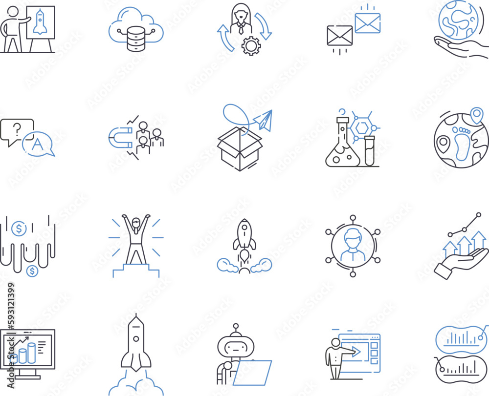 Innovation and progress outline icons collection. Innovation, Progress, Development, Advance, Improve, Enhance, Renew vector and illustration concept set. Grow, Create, Evolve linear signs Innovation and progress outline icons collection. Innovation, Progress, Development, Advance, Improve, Enhance, Renew vector and illustration concept set. Grow, Create, Evolve linear signs