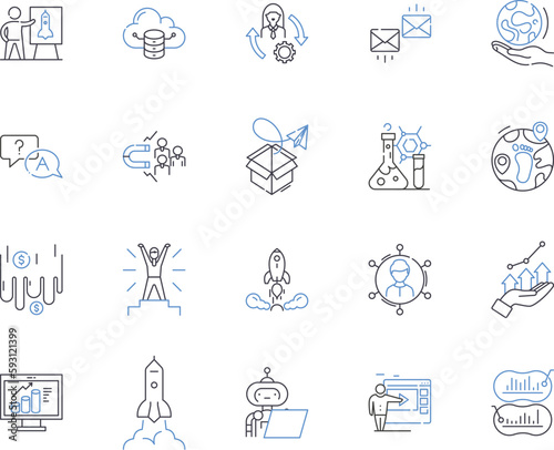 Innovation and progress outline icons collection. Innovation, Progress, Development, Advance, Improve, Enhance, Renew vector and illustration concept set. Grow, Create, Evolve linear signs