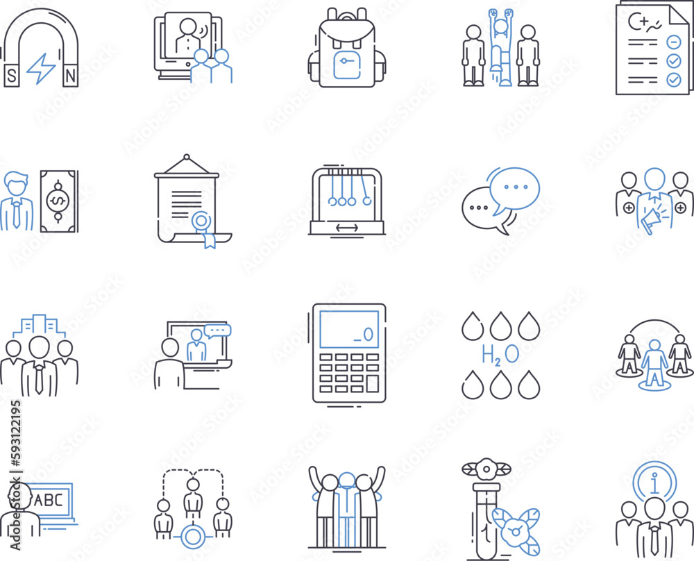 School and education outline icons collection. School, Education, Learn, Teach, Studying, Teachers, Student vector and illustration concept set. Class, Learning, Classes linear signs