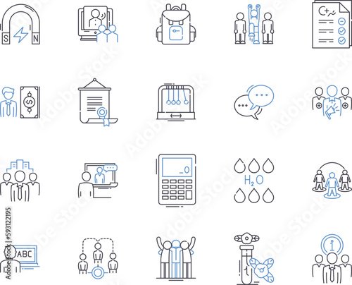 School and education outline icons collection. School, Education, Learn, Teach, Studying, Teachers, Student vector and illustration concept set. Class, Learning, Classes linear signs