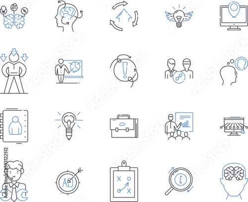 Corporation work outline icons collection. Corporate, work, management, business, organization, company, structure vector and illustration concept set. operations, finance, HR linear signs