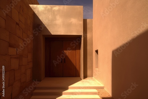 view of the front door showing a brown wall. Generative AI