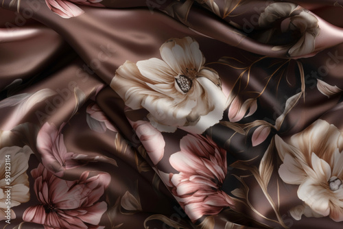 Luxury floral themed style silk fabric, elegant seamless pattern, realistic light and shadow background, photorealistic wallpaper, generative ai