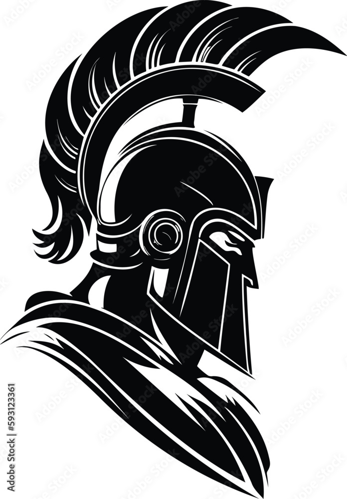 Spartan helmet black and white vector Isolated on white background
