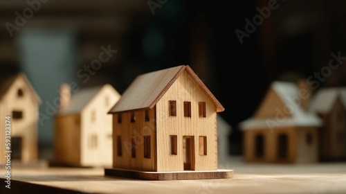 House model on wood table. Real estate agent offer house, property insurance Generative AI