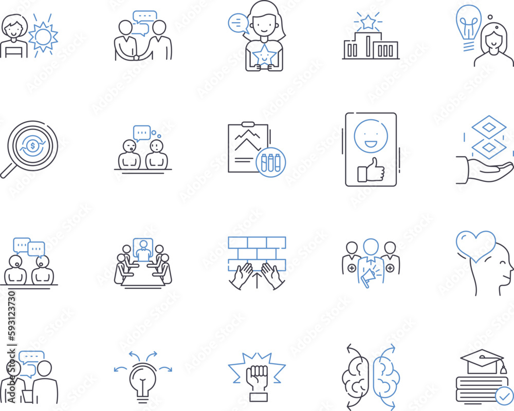 Team studying outline icons collection. Team, studying, colleagues, group, learn, collaborate, research vector and illustration concept set. knowledge, skills, review linear signs